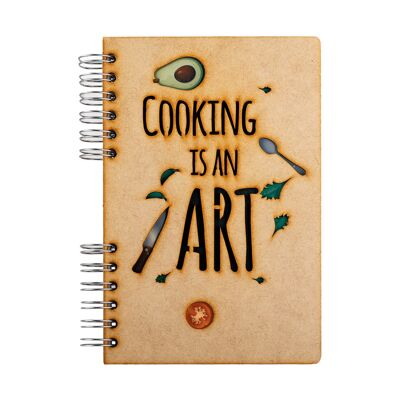 Duurzaam houten notitieboek | Gerecycled papier | Navulbaar | Cooking is an Art-A4