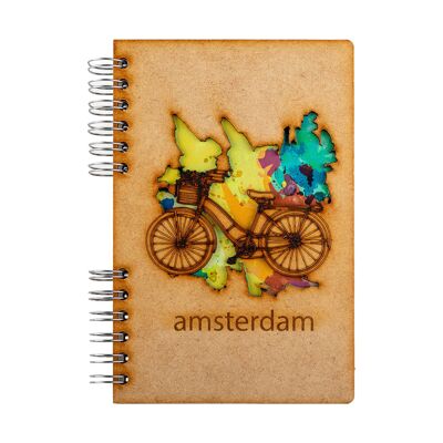 Duurzaam houten notitieboek | Gerecycled papier | Navulbaar | Amsterdam Fiets-A4