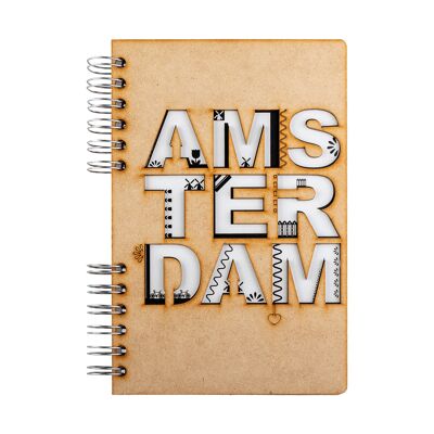 Duurzaam houten notitieboek | Gerecycled papier | Navulbaar | Amsterdam-A4