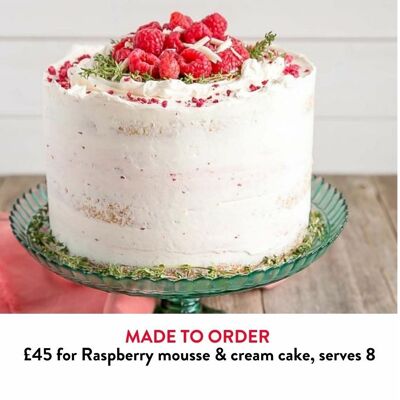 Raspberry mousse & cream cake, serves 8