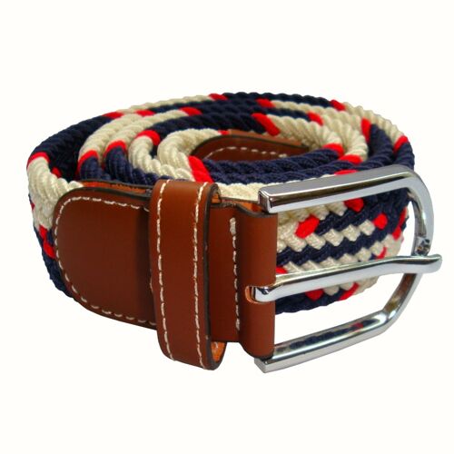 Jagged Stripe  Woven Elasticated  Belt - Navy, Red and White