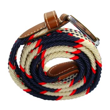 Ceinture élastiquée tissée à rayures dentelées - Bleu marine, rouge et blanc 4