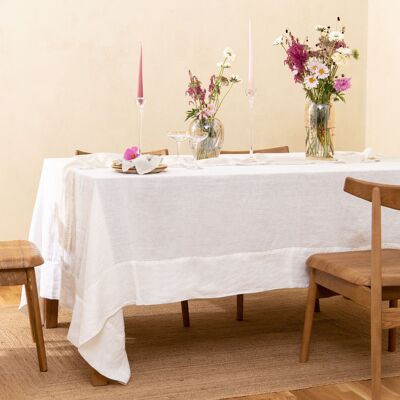 Linen Hemstitched Tablecloth in White 170x170 cm