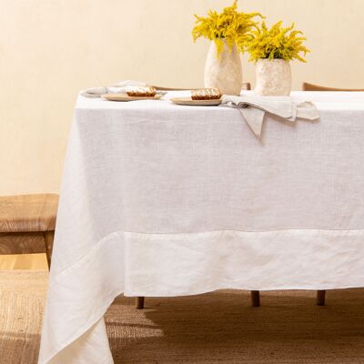 Linen Hemstitched Tablecloth in White 170x220 cm
