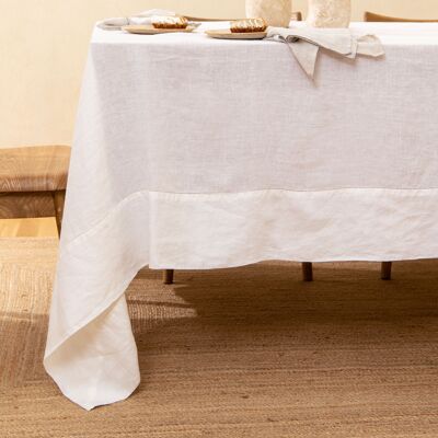 Mantel de lino con dobladillo blanco 170x220 cm