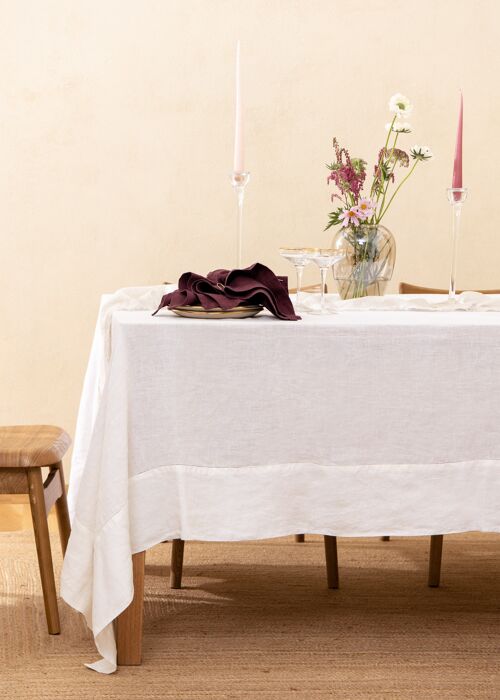 Linen Hemstitched Tablecloth in White 170x270 cm
