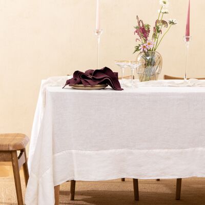 Mantel de lino con dobladillo blanco 170x270 cm