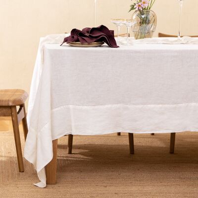 Mantel de lino con dobladillo blanco 170x270 cm