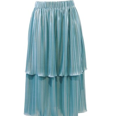 Ecologically sustainable pleated skirt with ruffles aqua