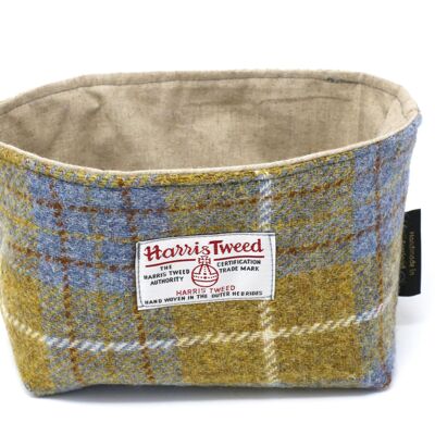 Harris Tweed Linen Basket - Mustard/Blue