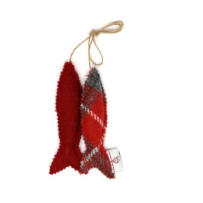 Harris Tweed Fish Pair - Red/Grey