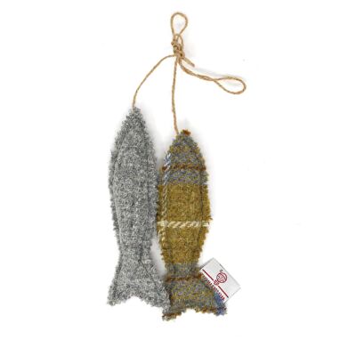 Harris Tweed Fish Pair - Mustard/Blue/Grey