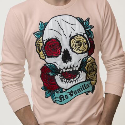 Felpa Uomo Skull Rose Ricamate - PANNA