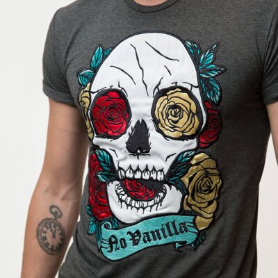 Embroidered Skull Roses T-shirt Man - WET ASPHALT
