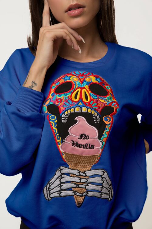 Embroidered Skull Ice Cream Sweatshirt Woman - ROYAL BLUE