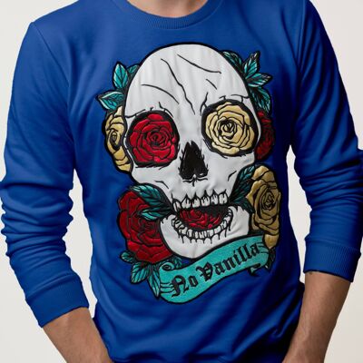 Sweatshirt mit Totenkopf-Rosen-Stickerei für Herren - KÖNIGSBLAU