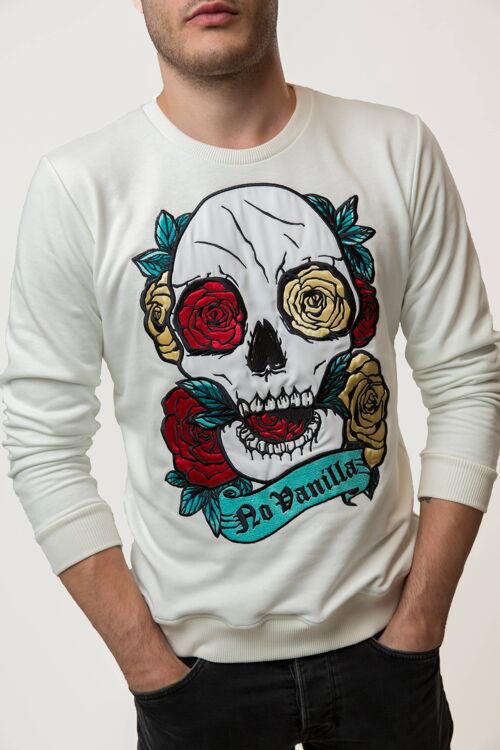 Embroidered Skull Roses Sweatshirt Man - CHAMPAGNE