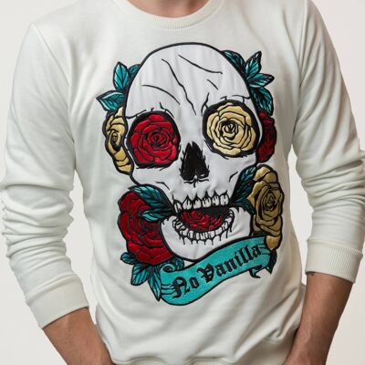 Besticktes Sweatshirt mit Totenkopfrosen für Herren - CHAMPAGNE