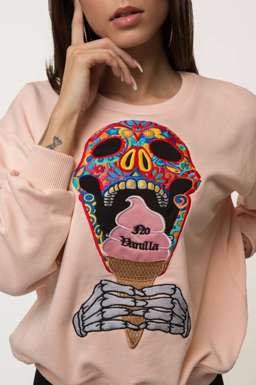 Embroidered Skull Ice Cream Sweatshirt Woman - CREAM