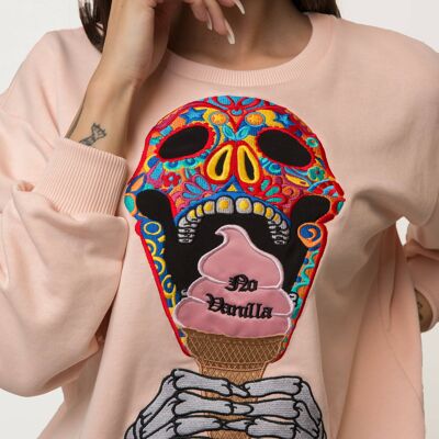 Eiscreme-Sweatshirt mit Totenkopf-Stickerei Damen - CREAM