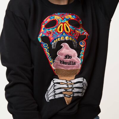 Bestickter Totenkopf Ice Cream Sweatshirt Frau - SCHWARZ