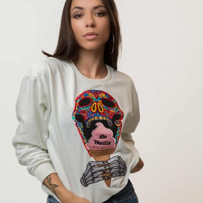 Sudadera Mujer Helado Calavera Bordada - CHAMPAGNE