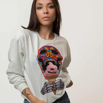 Eiscreme-Sweatshirt mit Totenkopf-Stickerei Damen - CHAMPAGNE