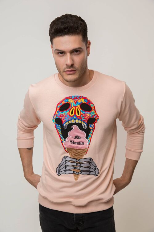 Embroidered Skull Ice Cream Sweatshirt Man - CREAM