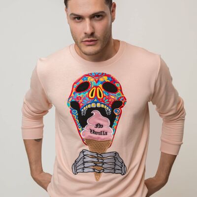 Sudadera Hombre Helado Calavera Bordada - CREMA