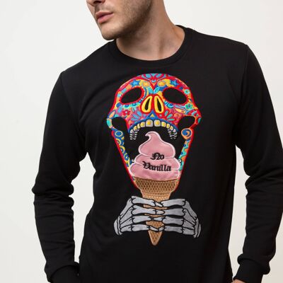 Bestickter Totenkopf Ice Cream Sweatshirt Mann - SCHWARZ