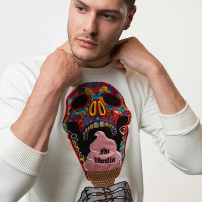 Embroidered Skull Ice Cream Sweatshirt Man - CHAMPAGNE