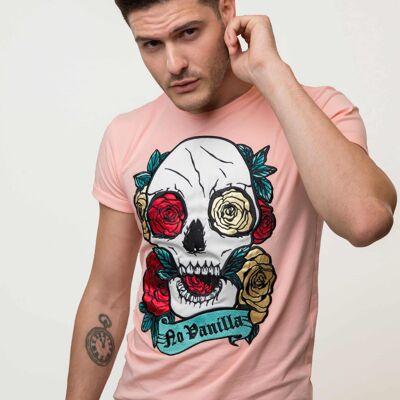Embroidered Skull Roses T-shirt Man - PEACH