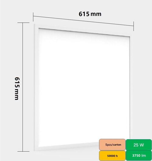 Ultra slim LED panel 62x62 25w 3750lm 4000k