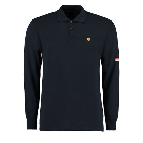 Small Navy Long Sleeve Polo with Red and White Sleeve