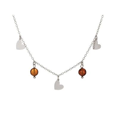 Collier avec ambre cognac, en argent rhodié 925/1000, longueur 40 + 5 cm - KL11NR