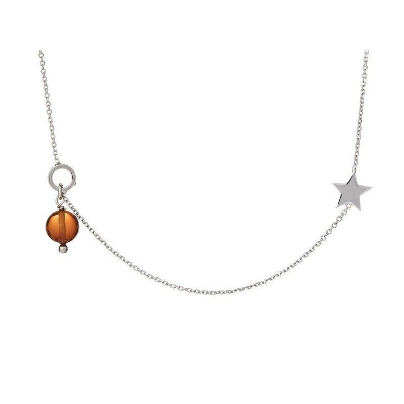Collana con ambra cognac, in argento 925/1000 rodiato, lunghezza 40+5 cm - KL12NR