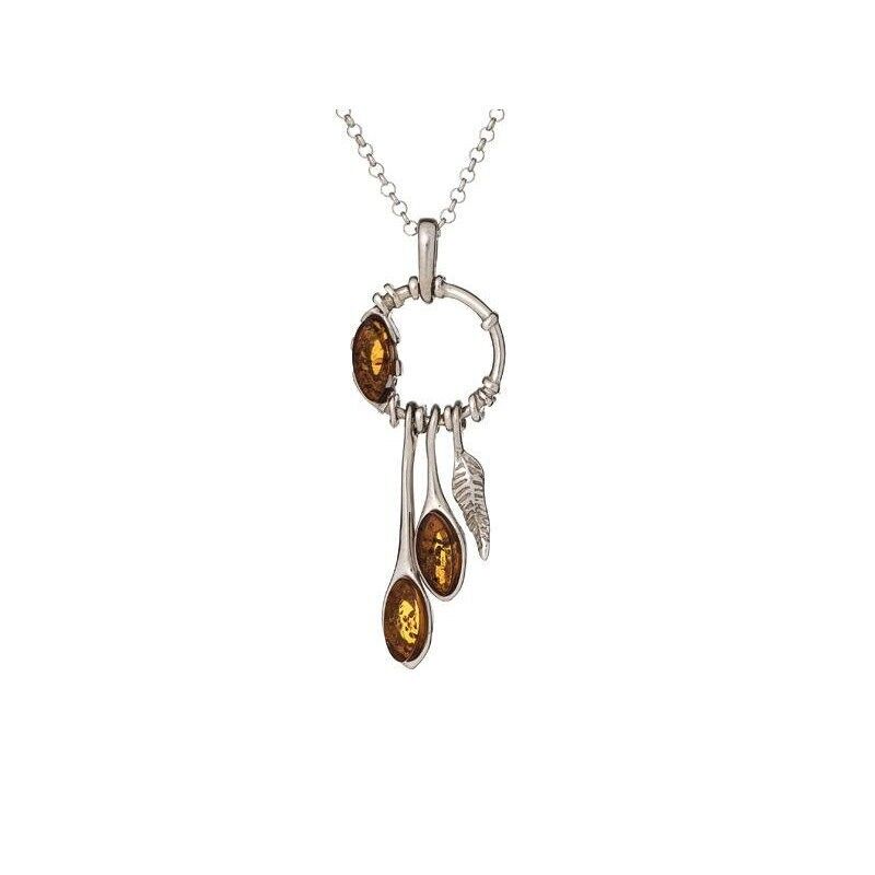 Collana con ambra cognac, in argento 925/1000 rodiato, lunghezza 42+3 cm - KL15NR