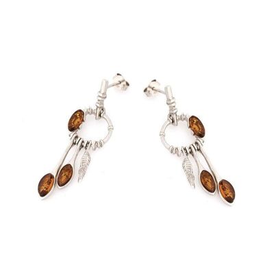 Orecchini con ambra cognac naturale, in argento rodiato 925/1000 - KL15ER