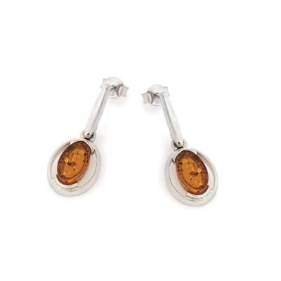 Earrings with natural cognac amber, in rhodium-plated silver 925/1000 - KL16ER