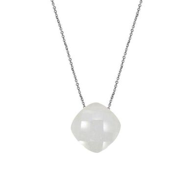 Collar con piedra de luna blanca, en plata rodiada 925/1000, largo 42 + 3 cm - COS-CL017
