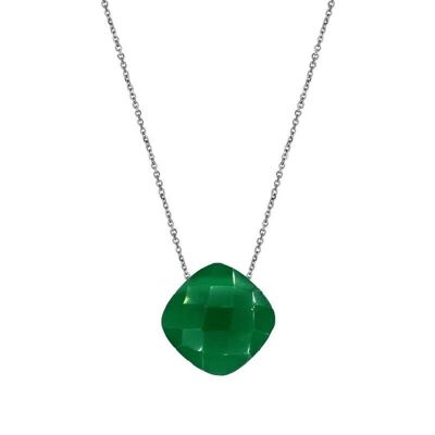 Collier avec calcédoine verte, en argent rhodié 925/1000, longueur 42 + 3 cm - COS-CL001