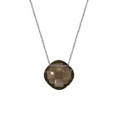Collana con quarzo fumé naturale, in argento rodiato 925/1000, lunghezza 42+3 cm - COS-CL002