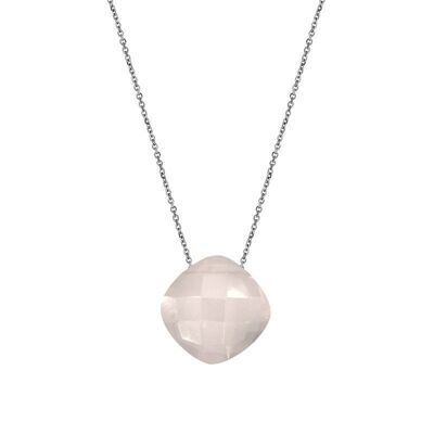 Collier avec quartz rose naturel, en argent rhodié 925/1000, longueur 42 + 3 cm - COS-CL003