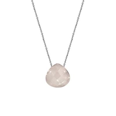 Collana cuore con quarzo rosa naturale, in argento 925/1000 rodiato, lunghezza 42+3 cm - COS-CL008