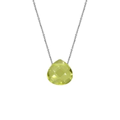 Collana cuore con quarzo giallo naturale, in argento 925/1000 rodiato, lunghezza 42+3 cm - COS-CL009