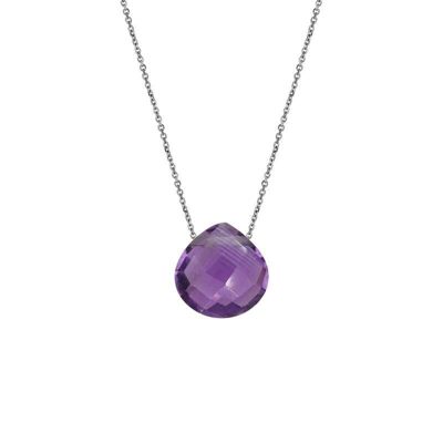 Collar de corazón con amatista violeta, en plata rodiada 925/1000, longitud 42 + 3 cm - COS-CL010