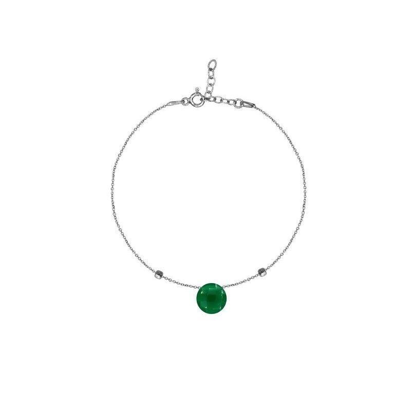 Bracelet with natural green chalcedony, in rhodium silver 925/1000, length 16+3 cm - COS-BR011A
