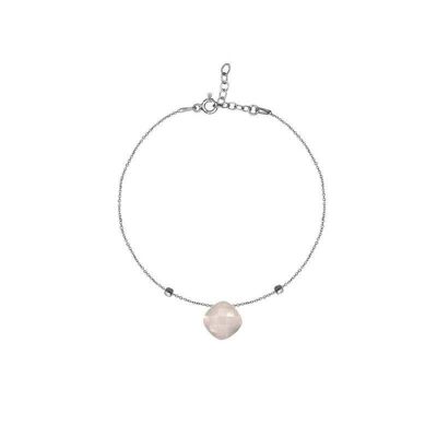 Bracelet avec quartz rose naturel, en argent rhodié 925/1000, longueur 16+3 cm - COS-BR003A