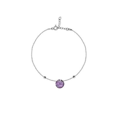 Bracciale con ametista viola, in argento 925/1000 rodiato, lunghezza 16+3 cm - COS-BR013