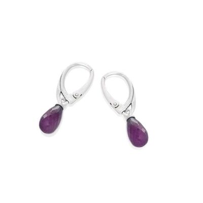 Orecchini con ametista viola naturale, in argento 925/1000 rodiato - CKM-BO005-AM